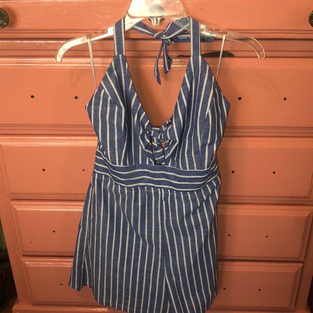 Blue/white striped halter romper brand new!